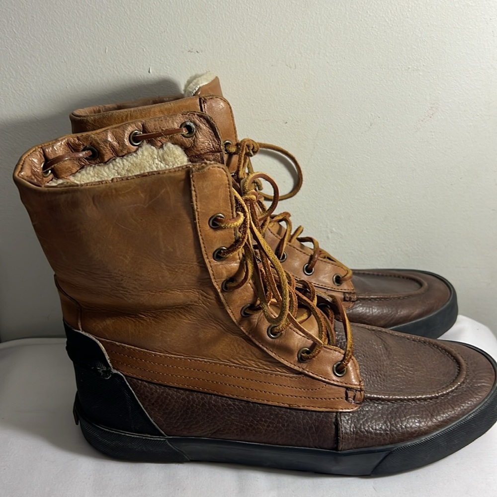PREOWNED Polo Ralph Lauren Men's Declan Sherling Lace Up Brown Boots Sz 11D